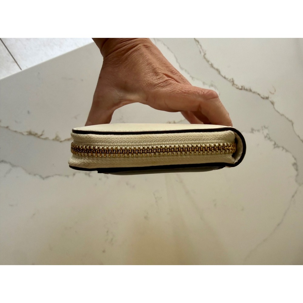 Kate Spade New York Bow Zip Around Continental Wallet Cream Brown Black Leather - Picture 4 of 14